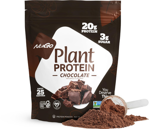 NuGo Plant Protein Powder, Chocolate, 20g Vegan Pea Protein, Low Sugar, Gluten Free, Dairy Free Ingredients, Soy Free, Non-GMO, Plant Based, Kosher, For Smoothies & Shakes, 25 Servings