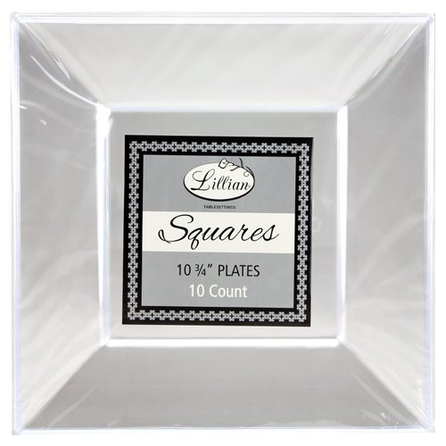 Lillian Tablesettings 10 Count Square Plastic Dinner Plates, 10.75", Clear