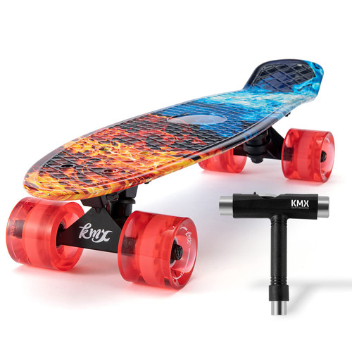 KMX 22" Skateboard for Boys, Girls, Kids, Students, Adults, Classic Mini Cruiser Skateboard for Kids Ages 6-12, Skate Board for Beginners and Advanced Skaters Penny Board?Fire Red?