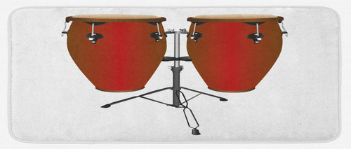 Ambesonne Drums Kitchen Mat, Illustration of a Pair of Conga Drums on a Plain Background Cuba Culture Items, Plush Decorative Kitchen Mat with Non Slip Backing, 47" X 19", Ruby and White