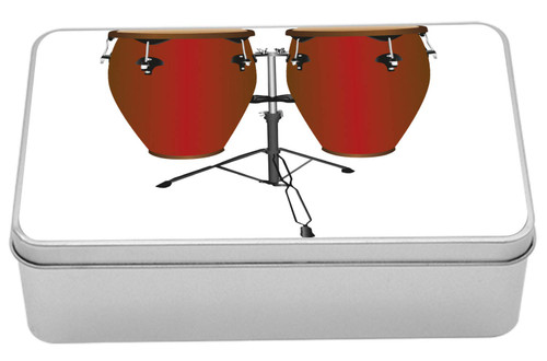 Ambesonne Drums Metal Box, Illustration of a Pair of Conga Drums on a Plain Background Cuba Culture Items, Multi-Purpose Rectangular Tin Box Container with Lid, 7.2" X 4.7" X 2.2", Ruby and White