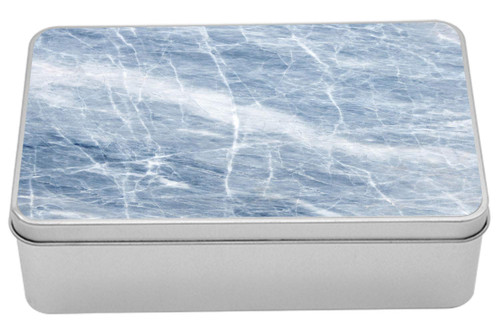 Ambesonne Marble Tin Box, Pale Blue Marble Pattern with White Cracks on Its Surface Geography Stone, Portable Rectangle Metal Organizer Storage Box with Lid, 7.2" X 4.7" X 2.2", Pale Blue White