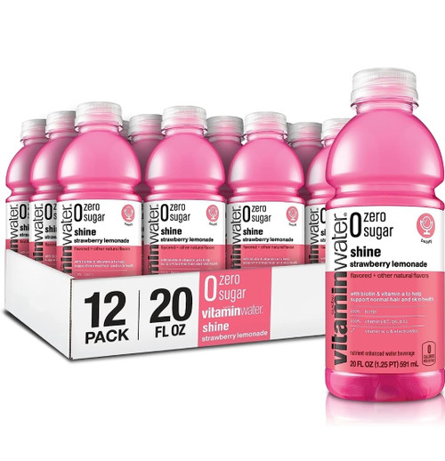 Vitaminwater zero sugar shine, electrolyte enhanced water w/vitamins, strawberry lemonade drinks, 20 fl oz, 12 Pack (Zero Shine)