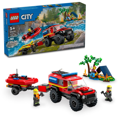 LEGO City 4x4 Fire Truck with Rescue Boat Toy for Kids Ages 5 and Up, Pretend Play Toy for Boys and Girls with a Truck Toy, Trailer, Dinghy and Tent, Plus 1 Camper and 2 Firefighter Minifigures, 60412 LEGO City 4x4 Fire Truck with Rescue Boat Toy for Kids Ages 5 and Up, Pretend Play Toy for Boys and Girls with a Truck Toy, Trailer, Dinghy and Tent, Plus 1 Camper and 2 Firefighter Minifigures, 60412