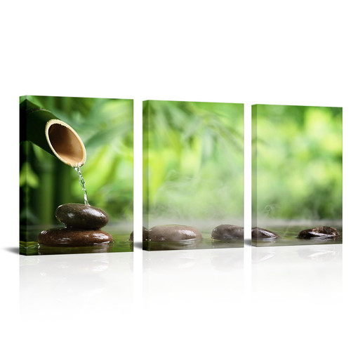YeiLnm Zen Canvas Wall Art Green Spa Still Life with Bamboo Fountain and Zen Stone Painting Pictures Print On Canvas SPA Artwork for Spa Yoga Room Bathroom Decor 12" x12x x3PCS YeiLnm Zen Canvas Wall Art Green Spa Still Life with Bamboo Fountain and Zen Stone Painting Pictures Print On Canvas SPA Artwork for Spa Yoga Room Bathroom Decor 12" x12x x3PCS