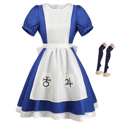 Hongsuny Alice Madness Returns Cosplay Costume Princess Halloween Blue Maid Dress Apron