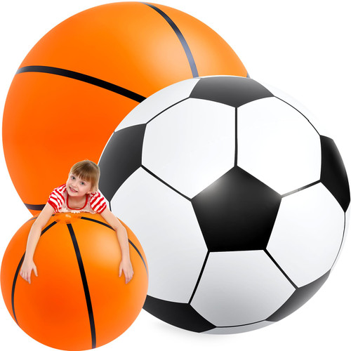 Lewtemi 2 Pcs Giant Inflatable Sports Balls Large Inflatable Beach Ball Inflatable Soccer Ball Inflatable Basketball for Summer Pool Outdoor Activity Games Sports Themed Birthday Party Favor (40 Inch)