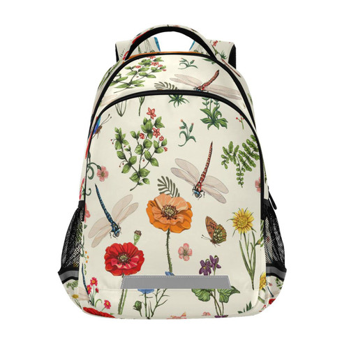 Summer Flowers Dragonflies Backpacks Travel Laptop Daypack School Book Bag for Men Women Teens Kids