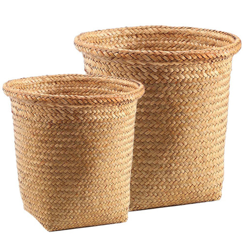 Milisten 2pcs Seagrass Waste Basket Woven Storage Basket Trash Can Wicker Garbage Bin Container Rattan Laundry Hamper Planter Pot for Rubbish Office Organizer