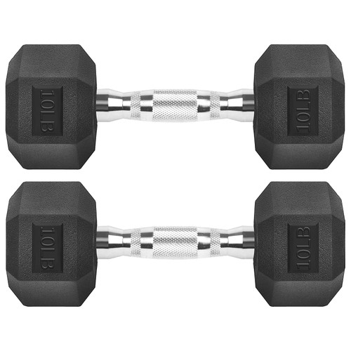 Hex Dumbbells Rubber Coated Cast Iron Hex Black Dumbbell Free Weights for Exercises 10 Pounds/Pair