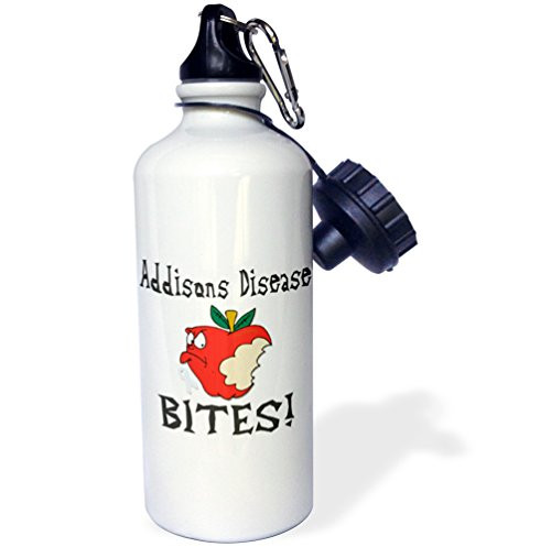 3dRose wb_120465_1"Funny Awareness Support Cause Addisons Disease Bites Mean Apple" Sports Water Bottle, 21 oz, White