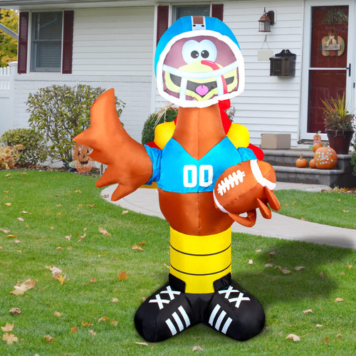 COMIN Thanksgiving Day Inflatables 6FT American Football Turkey with Built-in LEDs Blow Up Yard Decoration for Holiday Party Indoor Outdoor Garden Lawn