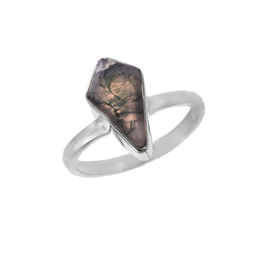 Natural Moss Agate Ring Kite Cut Moss Ring Minimalist Ring Statement Ring Gemstone Ring 925 Sterling Silver Women Ring Gift For Her Everyday Wear Moss Agate Jewelry (Black, 10.5)
