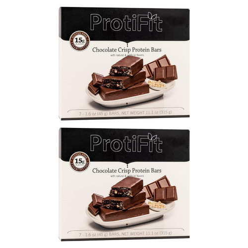 PROTIFIT - Low Calorie Chocolate Crisp Protein Bar 2 Pack, High Protein, 15g Protein, Low Carb, Low Sugar, Ideal Protein Compatible, 7 Servings Per Box, (2 Pack)
