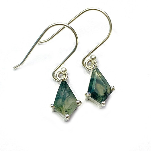 Natural Moss Agate Earring Girls Earring Kite Shape Gemstone Earring Dangle Earring 925 Sterling Silver Earring Gift For Her (Gold)