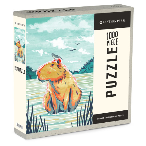1000 Piece Puzzle Graphic Pastel, Capybara (Made in USA, Eco-Friendly Materials, Linen Paper, Jigsaw Puzzle for Adults and Family)