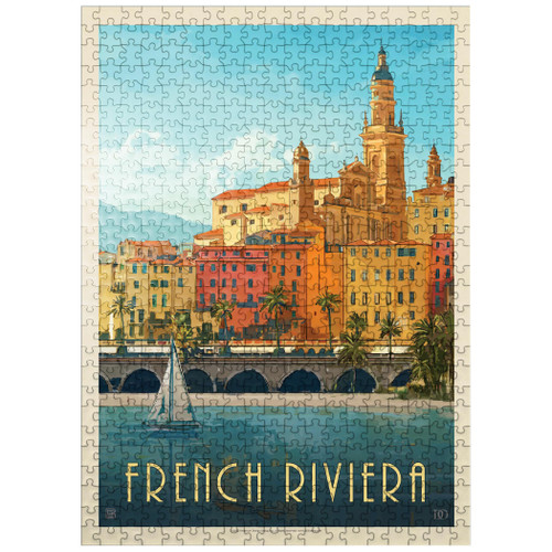 France: French Riviera, Vintage Poster - Premium 500 Piece Jigsaw Puzzle for Adults