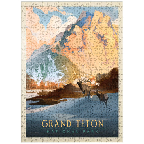 Grand Teton National Park: Winter Hush, Vintage Poster - Premium 500 Piece Jigsaw Puzzle for Adults Grand Teton National Park: Winter Hush, Vintage Poster - Premium 500 Piece Jigsaw Puzzle for Adults