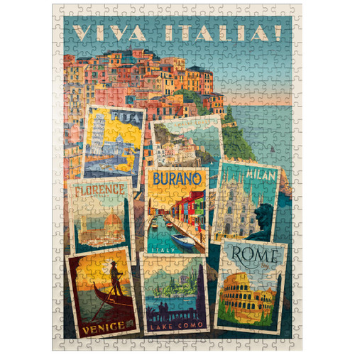 Italy: Viva Italia! Collage, Vintage Poster - Premium 500 Piece Jigsaw Puzzle for Adults