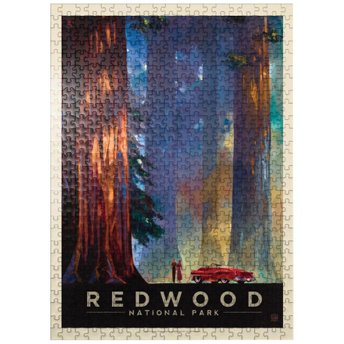 Redwood National Park: Among The Giants, Vintage Poster - Premium 500 Piece Jigsaw Puzzle for Adults