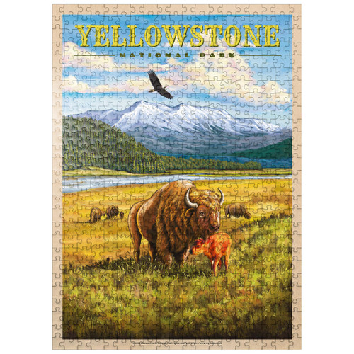 Yellowstone National Park - Hayden Valley Bisons, Vintage Travel Poster - Premium 500 Piece Jigsaw Puzzle for Adults