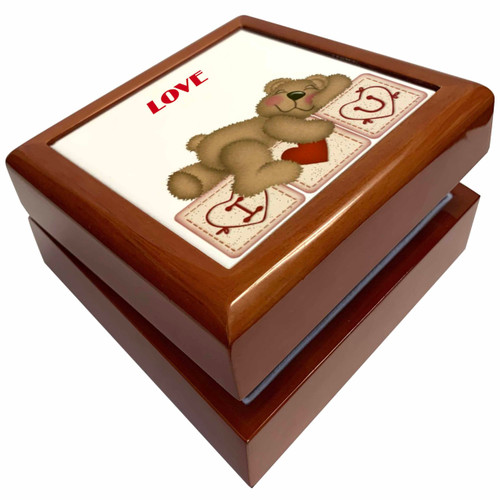 3dRose Adorable Teddy Bear On I Luv U Blocks, Jewelry Box jb-37319-1