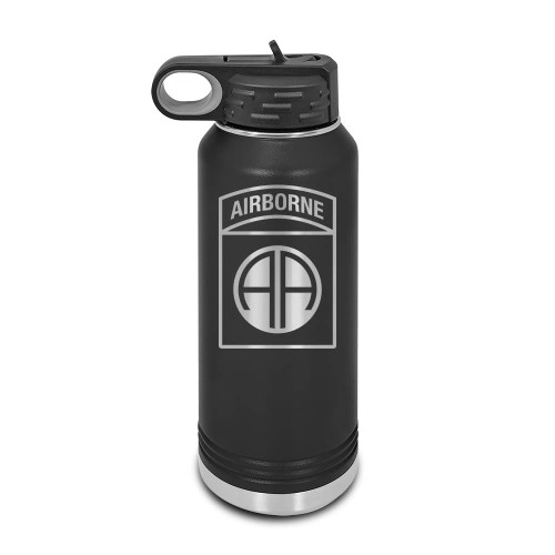 82nd Airborne Division Laser Engraved Water Bottle Customizable Polar Camel Stainless Steel with Straw - Parachute Fort Bragg Black 32 oz