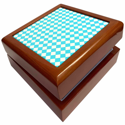 3dRose Aqua and White Diamond Checkerboard Effect, Jewelry Box jb-215550-1
