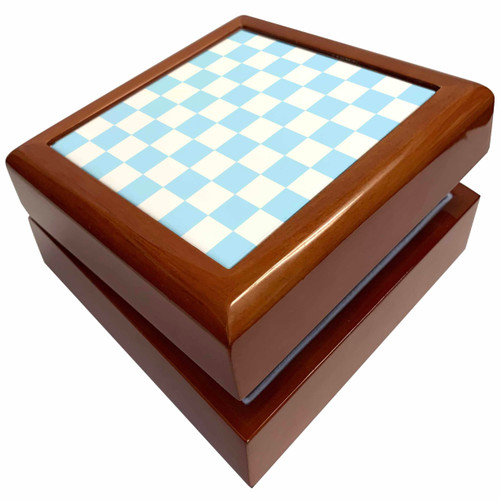 3dRose Checkered light blue and white squares pattern - baby pastel check checked checkerboard chessboard, Jewelry Box jb-154528-1