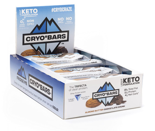 Cryobars Almond Butter Chocolate Chunk, 12 Count, 11g Protein, Keto Friendly, Gluten Free Low Sugar, Low Carb, Nutritious Meal Replacement Snack Bar Cryobars Almond Butter Chocolate Chunk, 12 Count, 11g Protein, Keto Friendly, Gluten Free Low Sugar, Low Carb, Nutritious Meal Replacement Snack Bar