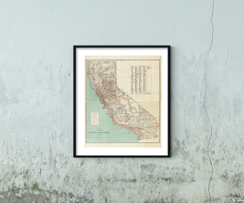 Map|Department of The Interior General Land office - State of California. 1879|Historic Antique Vintage Reprint|Size: 20x24|Ready to Frame Map|Department of The Interior General Land office - State of California. 1879|Historic Antique Vintage Reprint|Size: 20x24|Ready to Frame