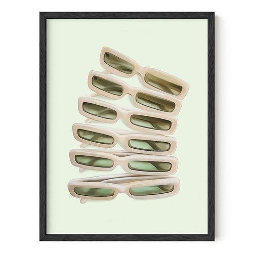 HAUS AND HUES Green Wall Art Sunglasses Decor Sage Green Room Decor Aesthetic Cute Posters Aesthetic Green Aesthetic Room Decor Glam Wall Art Aesthetic Posters for Teen Girl (Black Framed, 12x16)