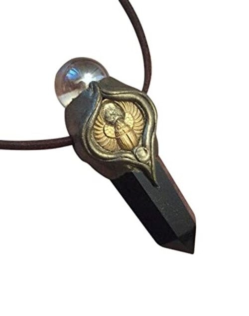 Egyptian Jewelry Men Necklace Amulet. Lapis lazuli Pendant with Gold Scarab Charm. Egyptian Revival Jewelry (Thick Obsidian Quartz Sphere) Egyptian Jewelry Men Necklace Amulet. Lapis lazuli Pendant with Gold Scarab Charm. Egyptian Revival Jewelry (Thick Obsidian Quartz Sphere)