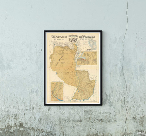 Map|a de la Republica del Paraguay, 1908|Vintage Fine Art Reproduction|Size: 18x24|Ready to Frame