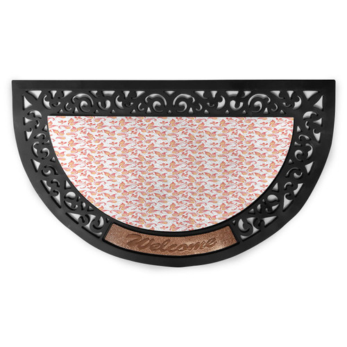 Ambesonne Floral Doormat, Leaves Florets Petals Pattern in Watercolor Paint Pastel Colored Picture Print, Semi Circle Entryway Welcome Mat for Front & Backard 2 Pieces, 19.6" x 31.4", Coral