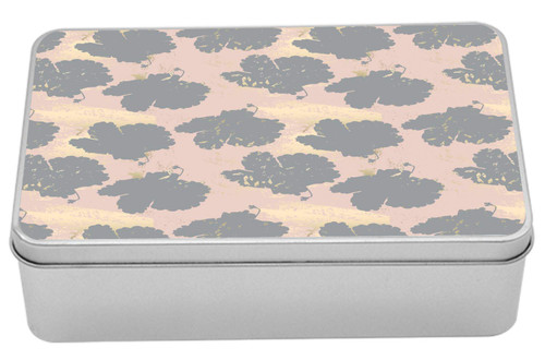 Ambesonne Abstract Tin Box, Marble Leaf Silhouettes with Grunge Strokes Repetitive Pattern Art, Portable Rectangle Metal Organizer Storage Box with Lid, 7.2" X 4.7" X 2.2", Pale Salmon Beige