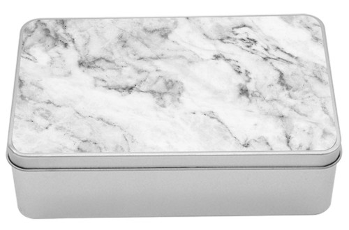 Lunarable Architecture Metal Box, Continued Illustration of Marble Greyscale Exterior Details, Multi-Purpose Rectangular Tin Box Container with Lid, 7.2" X 4.7" X 2.2", Dimgray Pale Grey and Pearl