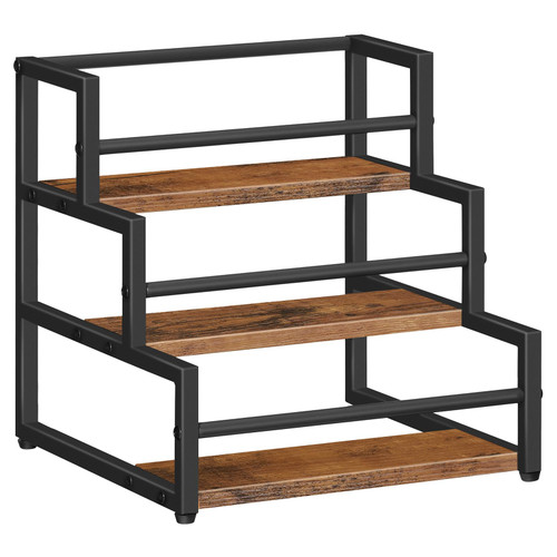 HOOBRO Coffee Syrup Rack Organizer, 3-Tier 12-Bottle Syrup Holder Stand for Coffee Bar, Wine Rack Countertop Storage Rack for Syrup, Wine, for Kitchen Coffee Station, Rustic Brown and Black BF38JJ01