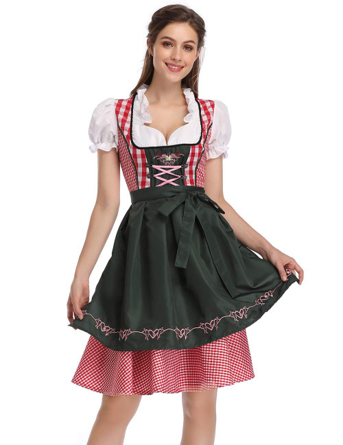 GloryStar Women's German Dirndl Dress Costumes for Bavarian Oktoberfest Carnival Halloween 2Pcs-Classic Red Plaid XXL GloryStar Women's German Dirndl Dress Costumes for Bavarian Oktoberfest Carnival Halloween 2Pcs-Classic Red Plaid XXL