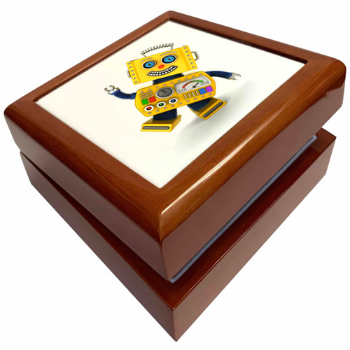 3dRose Yellow toy robot goofing around, Jewelry Box jb-172017-1