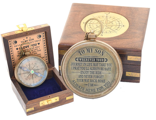 Gift for Son from Mom Dad | Engraved Compass 2" - Father to Son Gifts, Mom to Son Gifts for Graduation, Birthday Baptism Confirmation Communion (to My Son)