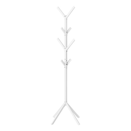 Monarch Specialties I 2059 Coat Rack, Hall Tree, Free Standing, 8 Hooks, Entryway, 70" H, Bedroom, Metal, White, Contemporary, Modern