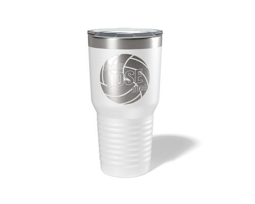 Alterd Industries Volleyball Coach Gift - insulated tumbler with lid, travel coffee mug, personalized stainless steel cups, 20 oz tumbler, girl sports coaches, (30oz Tumbler, White)