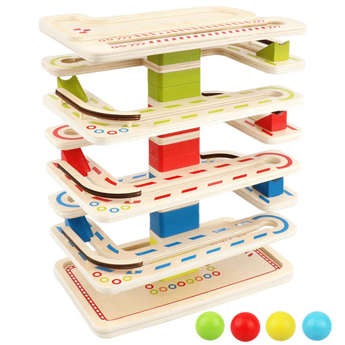 ELOISA Wooden Ball Run Toy,8-Tier and 4 Balls Drop and Roll Tower - Ramp Whirling Marble Runs Wooden, Wooden Toddler Toys, Birthday Gift, Toys for 1-3 Year Old Boy and Girl