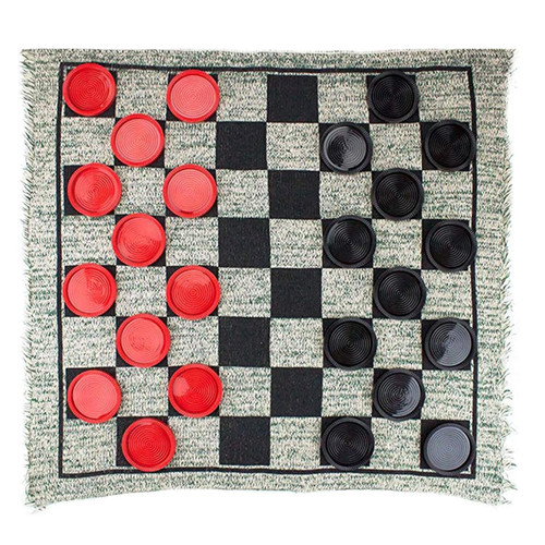 Yoetaun Vintage Checkers Set Indoor and Outdoor Board Game Checkers Game with Reversible Mat for Kids and Adults Vintage Checkers Game with Reversible Mat
