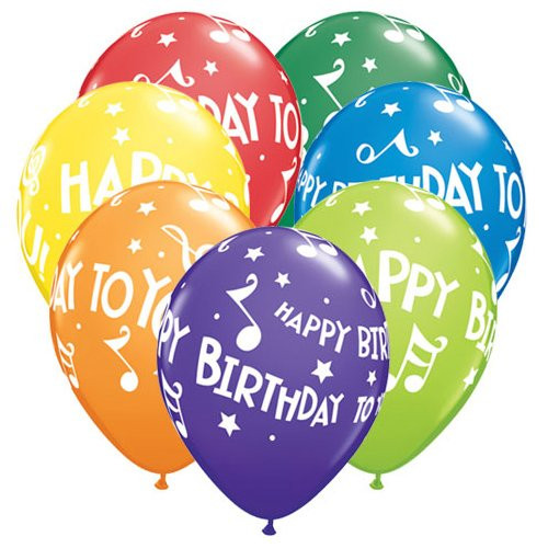Qualatex Latex Balloons 19068-Q HAPPY BIRTHDAY TO YOU MUSIC NOTES, 11", Multicolored