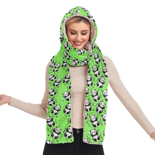 Augenstern Hooded Scarf With Pockets Cute-panda-green Warm Long Hooded Scarf with Mittens