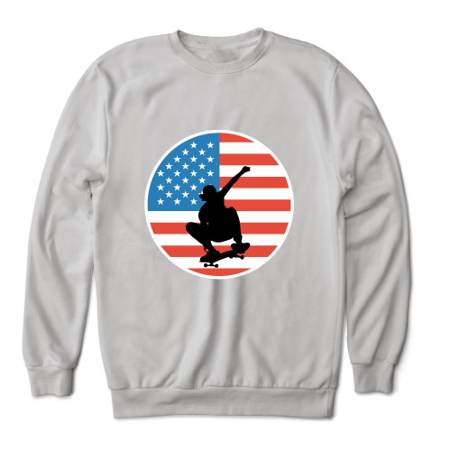 American Flag Skateboard Gifts for Skateboard Fans Skateboarders Tricks Lover Sweatshirt USA Skate Boarding Grey White Muticolor Unisex Sweatshirt