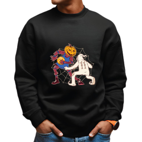 Halloween Basketball Gift for Basketball Fans Pumpkin and Ghost Playing Black Muticolor Unisex Sweatshirt