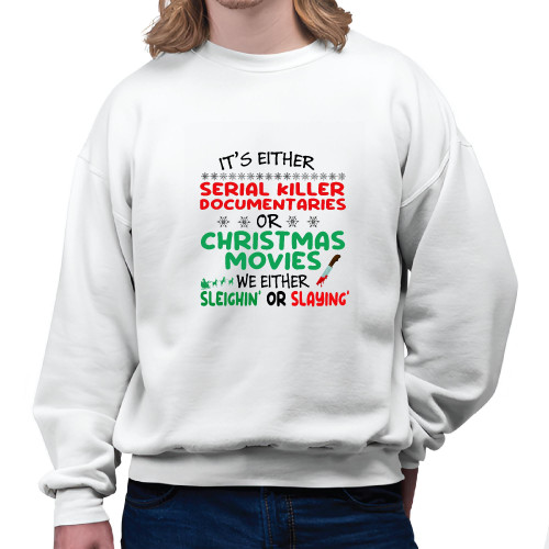 Christmas Movies Gift for Serial Killer Documentary Fans White Muticolor Unisex Sweatshirt